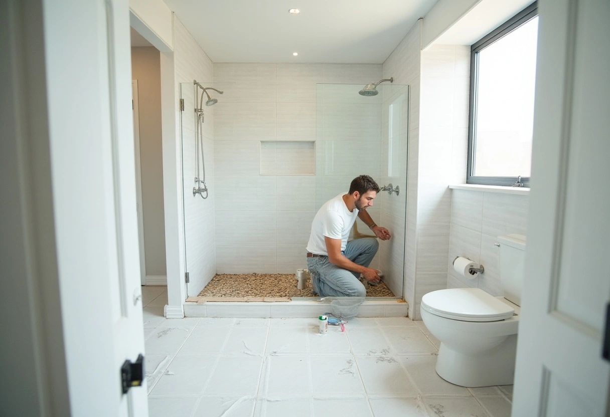 Trade partner working on bathroom